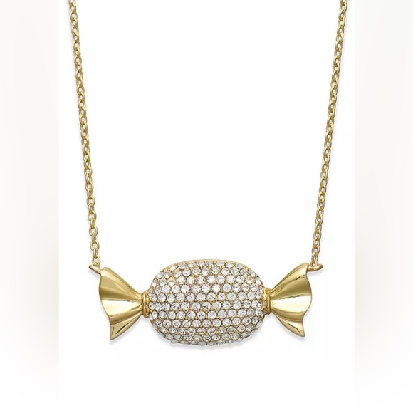 18K Gold over Sterling Silver Necklace, Clear Crystal Candy Pendant - Picture 3 of 5